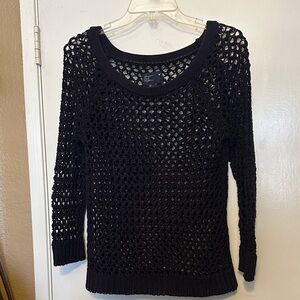 American Eagle Outfitters Black Open-Weave Crewneck Sweater